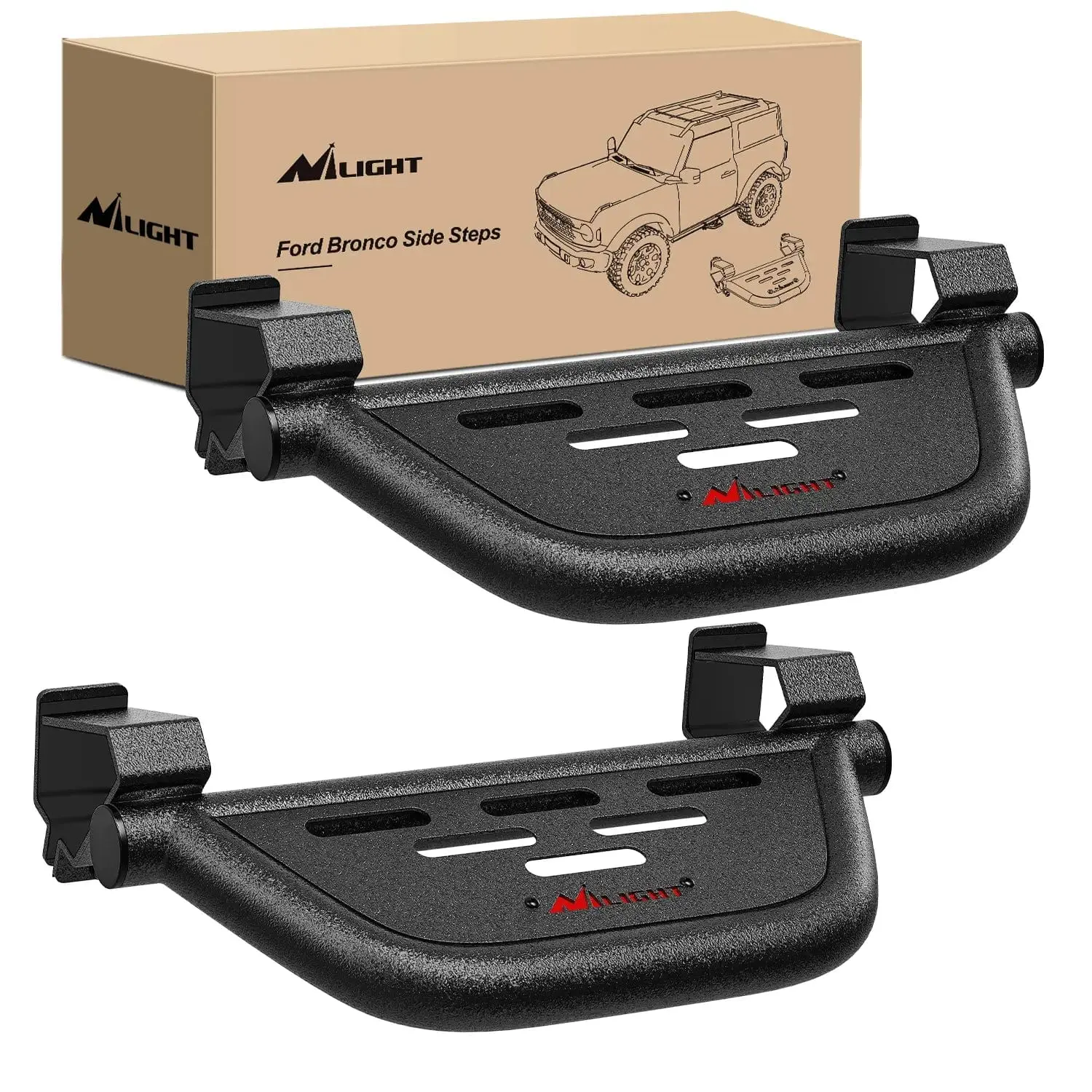 Nilight Heavy-Duty Metal Running Boards Side Steps, 2Pcs Hollowed-Out Design Vehicle-Specific Fit for 2021-2024 Ford Bronco 2/4 Doors with Rock Rails