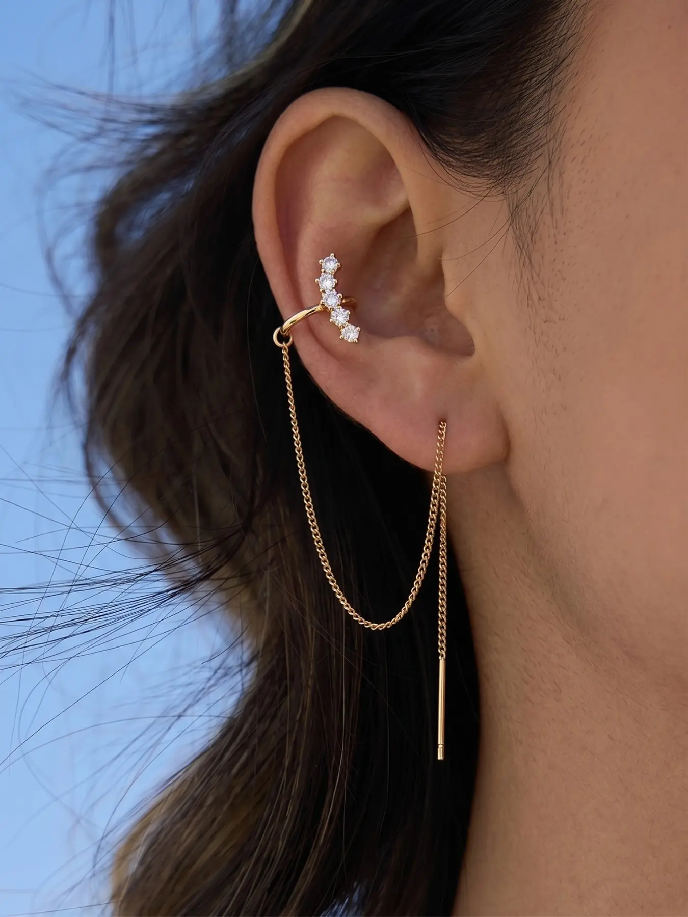 Pair of Micro-Set Zirconia Dangle Earrings, Oxidized Zirconia Ear Cuffs, Piercing Thread Earrings, Elegant Jewelry Accessory, Fashion Dangle Earrings