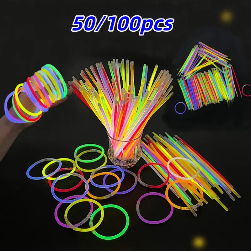 50/100 Neon Glow Sticks, 8 Inches, Party Supplies, Festive Supplies, DIY Necklaces and Bracelets, Birthday, Wedding, Halloween, Christmas, Ideal Gift