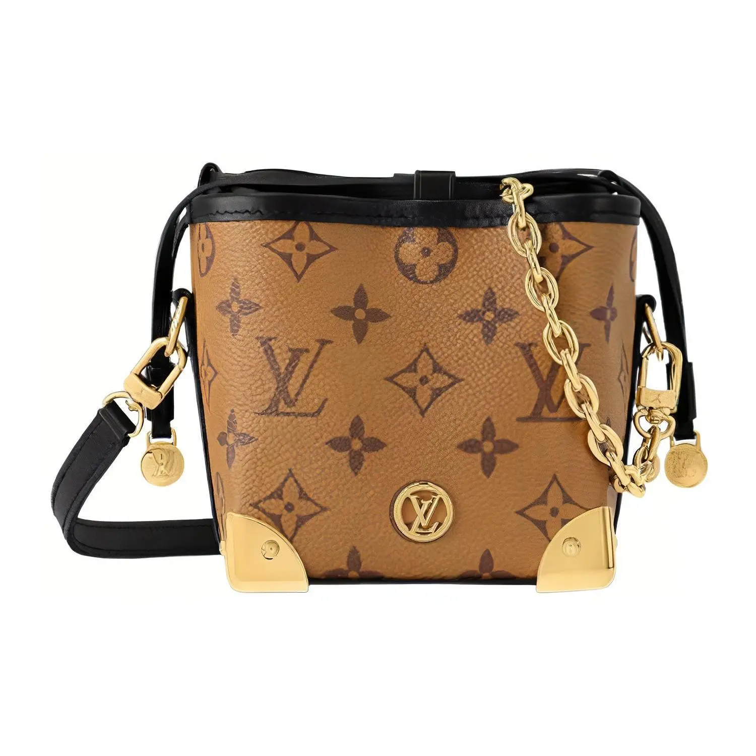Louis Vuitton Noé Handbag for Women – Monogram Canvas Drawstring Bucket Bag with Chain Strap, Brown