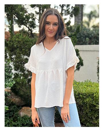 WIHOLL Womens Tops Casual V Neck Ruffle Sleeve T Shirts Babydoll Loose Fit Peplum Tops SpringStatements