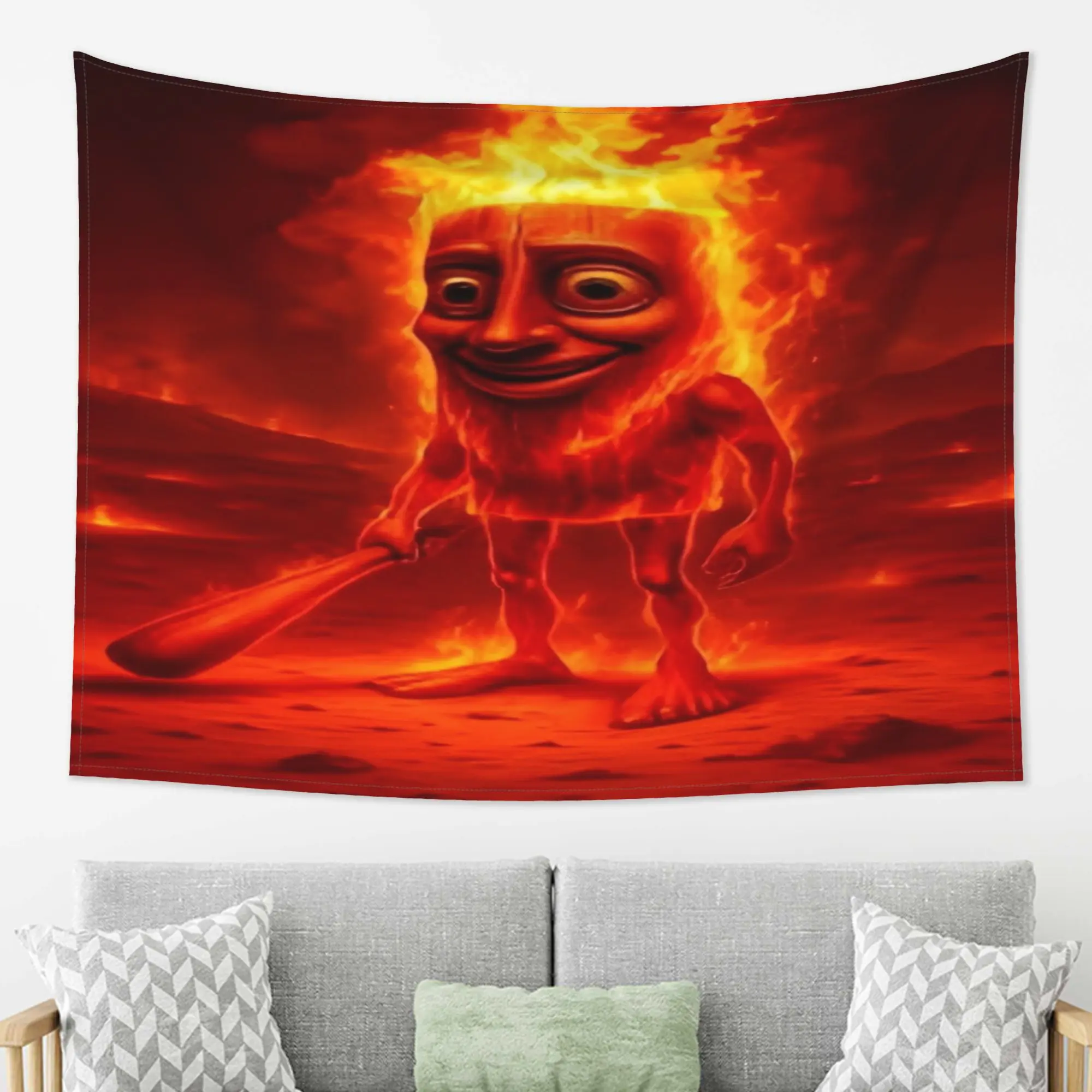 Fire Tung Series Anime Theme Tapestry - Machine Washable Peach Faux Fabric Wall Hanging, Ideal for Living Room & Bedroom Decor, Creative Gift with Other Patterns, Indoors