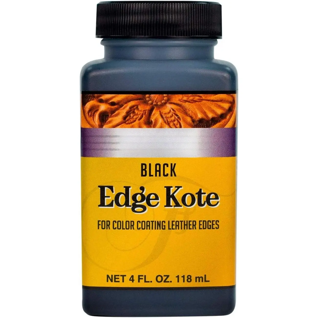 Kote (4oz) - Black - Flexible, Water Resistant Coating for Leather Edges, Medium Gloss - for Color Coating and Protecting Edges of Leather Shoes, Crafts and Furniture