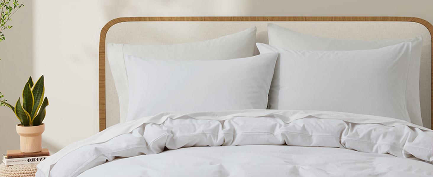 100% Washed Cotton Duvet Cover Queen Size, White Like Breathable Natural Bedding Set (No Comforter), 90x90 Inches