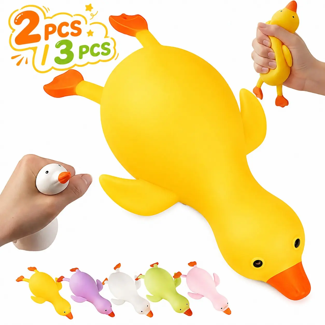 Two PCS Random Stretchy Duck Squeeze Toys,Squishy Stress Relief Toys for Adults and Teens,Squishy Fidget Toys, Sensory Fidget Squishies, Party Favors ,Birthday Gifts,Christmas,Easter Egg,Classroom Prizes