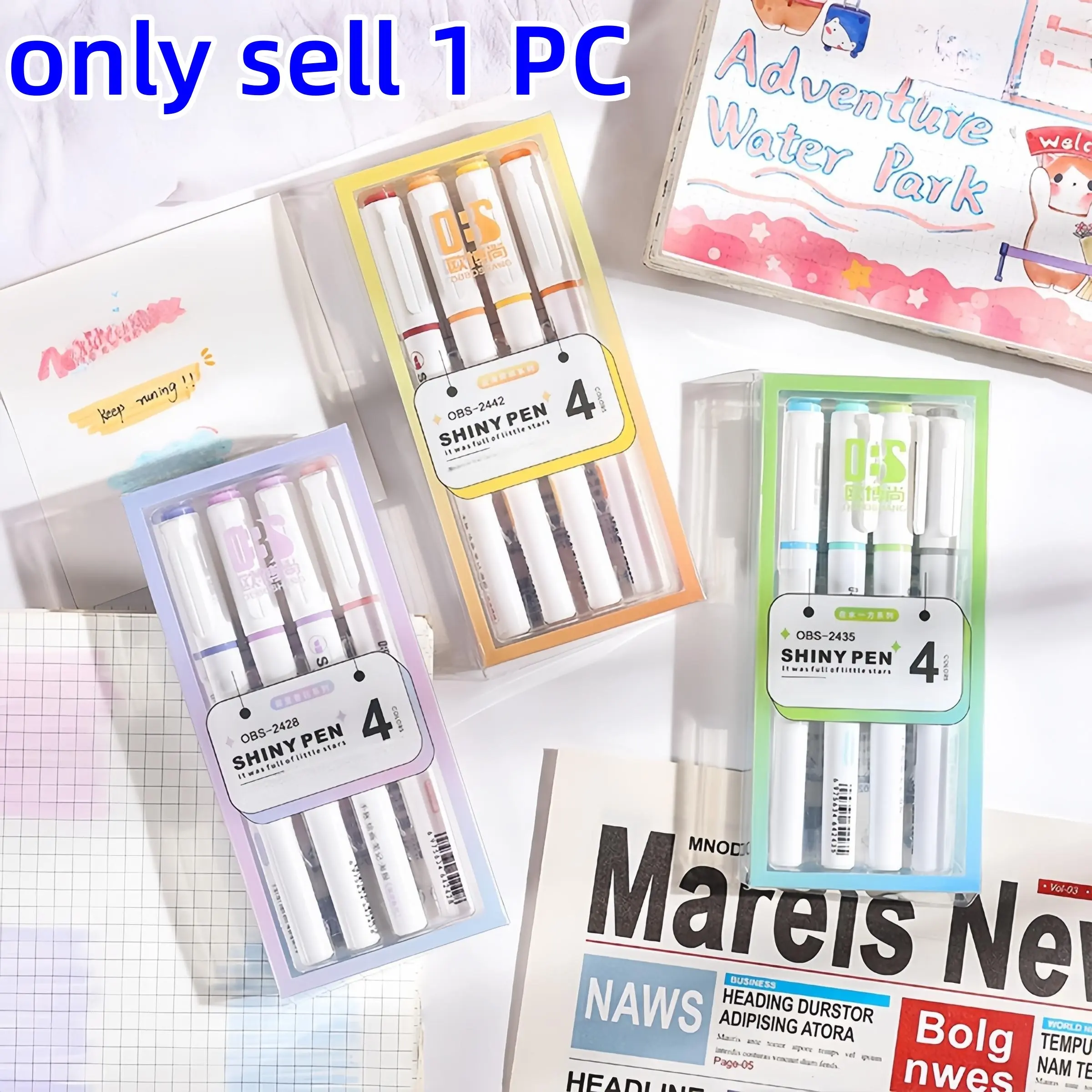 Glitter Highlighter Pen, 1 Count 4 Colors Fine Tip Highlighter Pen, Colorful Marker Pen for School Home Dormitory Office