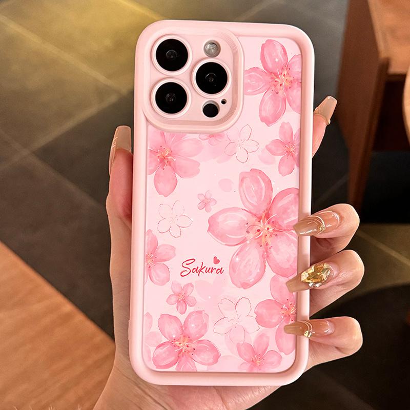 One Pink Floral Pattern Phone Case, Shockproof and Drop-Resistant Protective Cover, Full Coverage Pink TPU Case Suitable for iPhone XR 11 12 13 14 15 Series, Unique Design Protection Protector Casing Smartphone