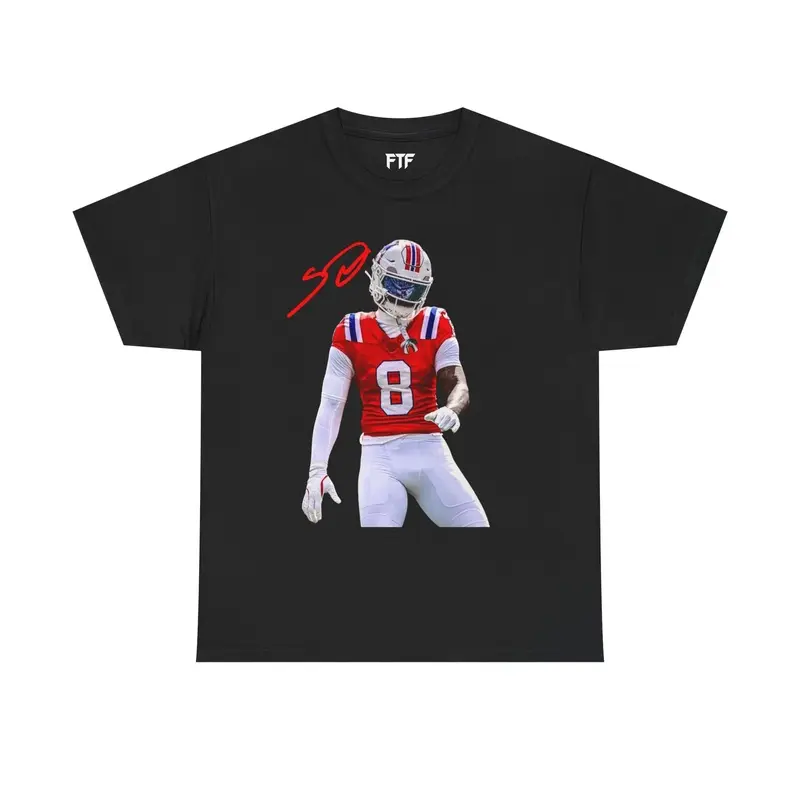 Stefon Diggs "Signature" Tee Javon Baker #   8 New England Patriots Graphic Tee |     Vintage NFL Football Oversized T-Shirt, Game Day Fan Merch, Retro Player Signature Streetwear