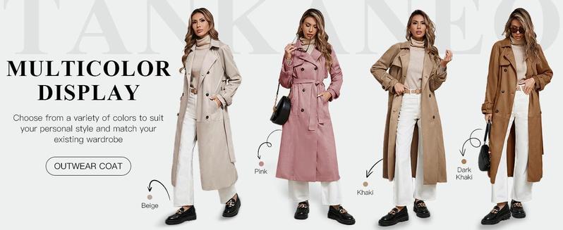 PASLTER Womens Long Trench Coat Fall Faux Suede Jackets Double Breasted Lapel Pea Coat with Belt