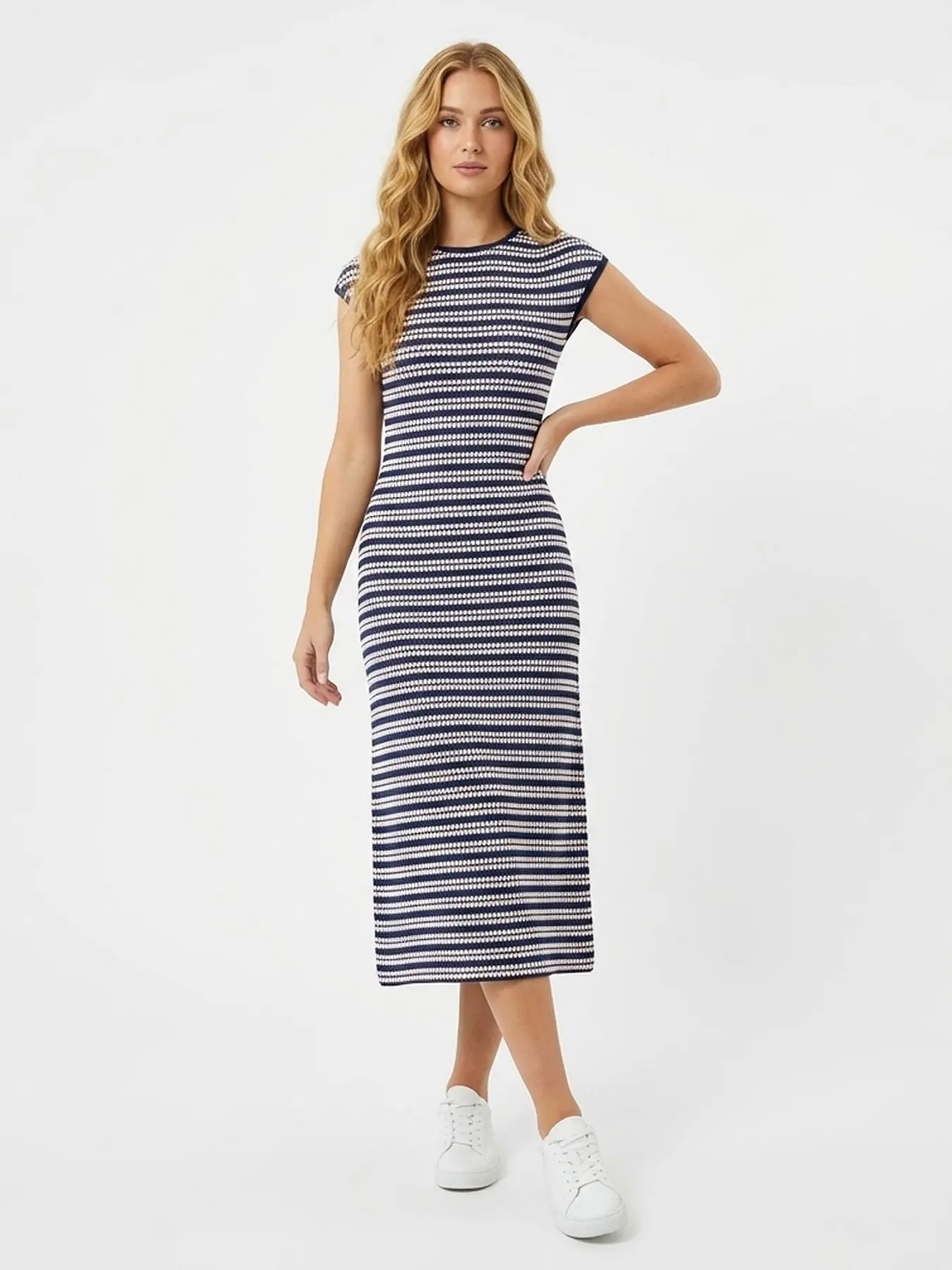 Women's Timeless Striped Cap Sleeve Soft Slinky Dress, Breathable Women's Casual Clothing for Daily Wear, Summer Flattering Beach Holiday Dresses