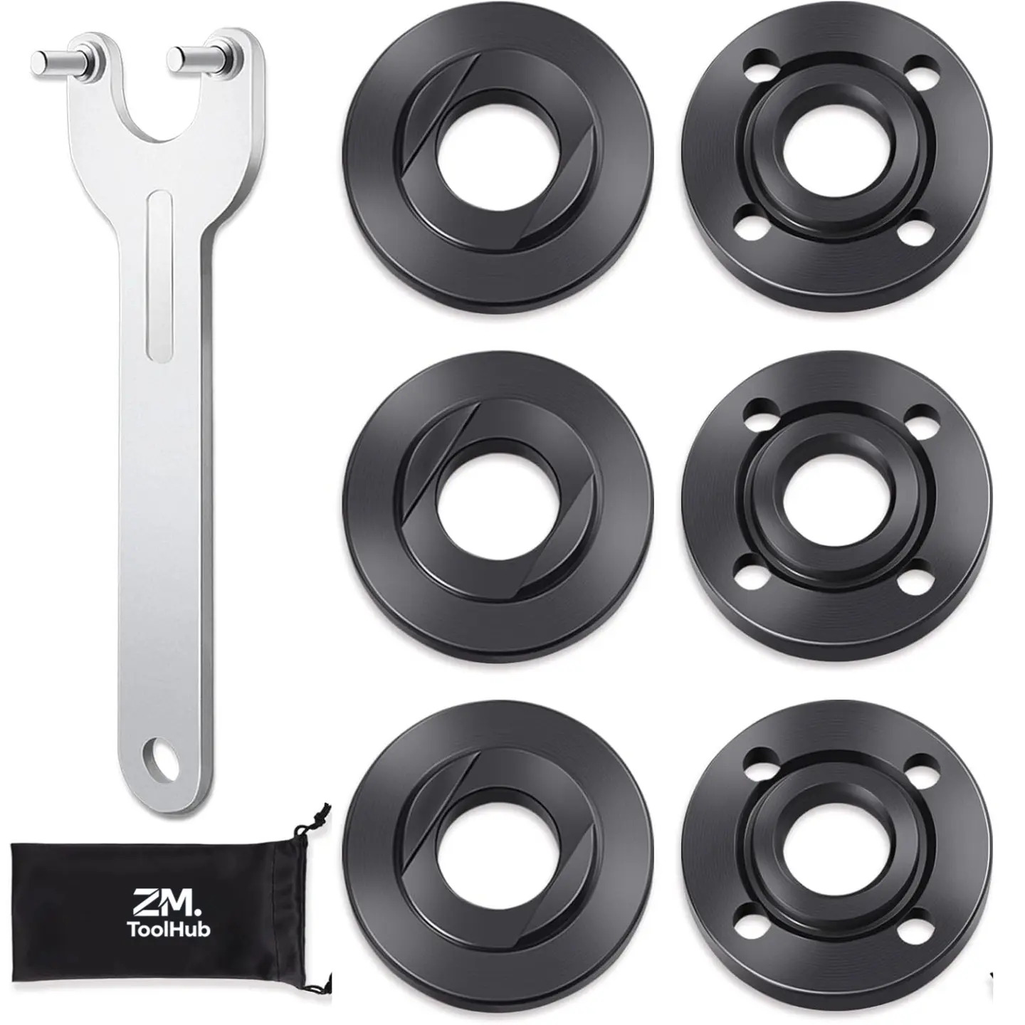 7PCS Angle Grinder Flange Wrench & Angle Grinder Nut Set, Premium Metal Flange Lock Nut with Storage Bag, 4.5"5" 5/8‑11 Replacement Part, Power Tool Accessories Compatible with Milwaukee Makita Metabo Dewalt Bosch Ryobi Decker