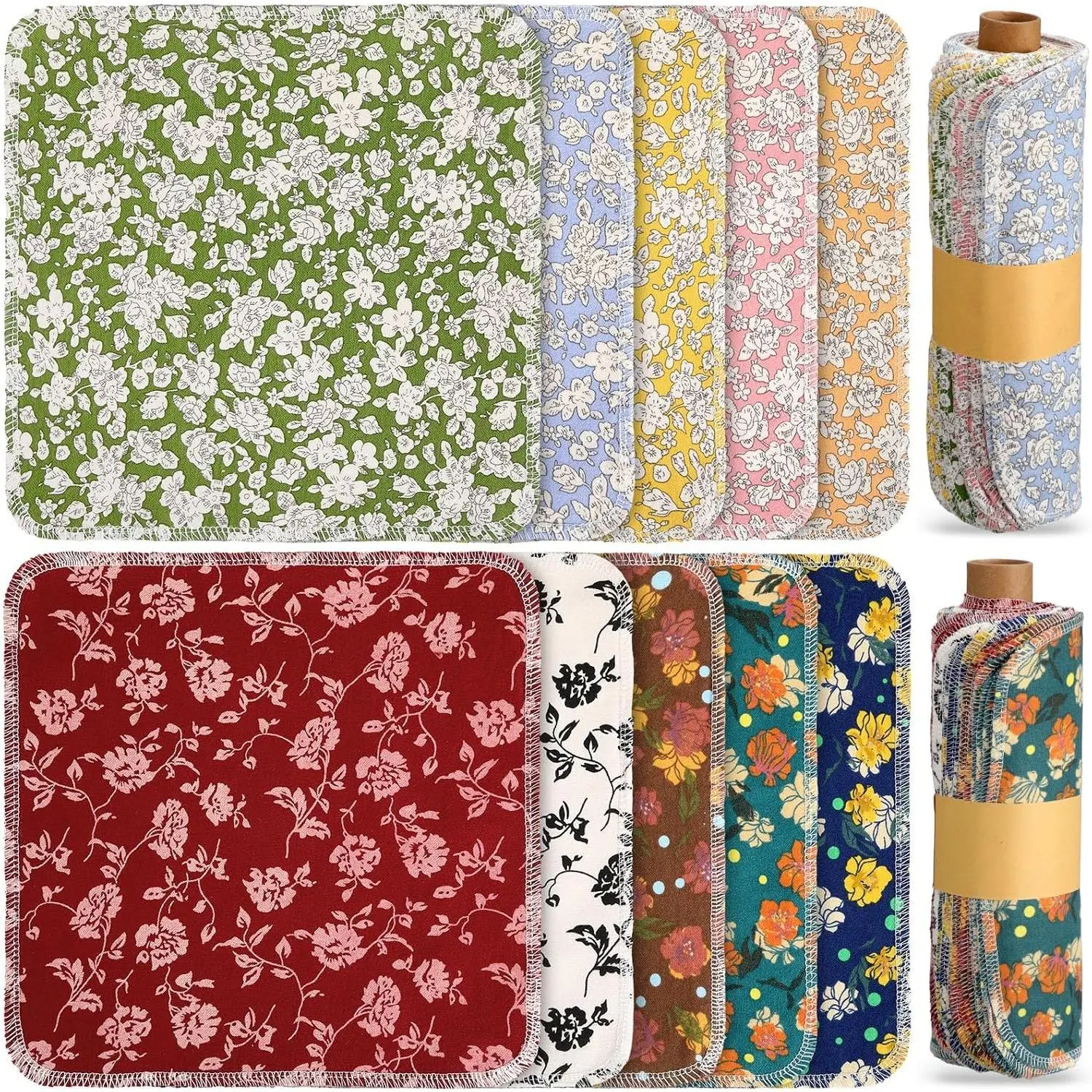50 Pcs Reusable Paper Towels Paperless Reusable Cotton Cloths Absorbent Washable Paper Towels with Roll Kitchen Dishcloth for Kitchen Paperless