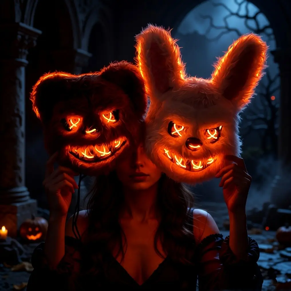 Halloween Glowing Bear/rabbit Animal Mask, Funny Scary Halloween Costume Prop, Festival Party Animal Mask, Requires Aa Batteries