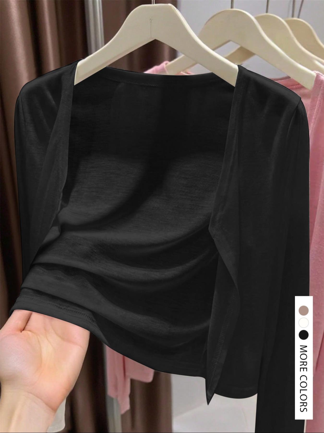 Women's Casual Solid Color Long Sleeves Short Cardigan, Basic Lightweight Open Front Sweater, Fashionable Ladies' Knitwear for Daily Wear