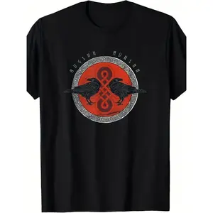 Men s Norse Mythology T Shirt Odin s Ravens Huginn & Muninn for viking Graphic Tee Retro Norse Shirt S 3XL Comfortable Casual Wear for Viking Conventions & Everyday Norse Apparel (Machine Washable), Plus Size
