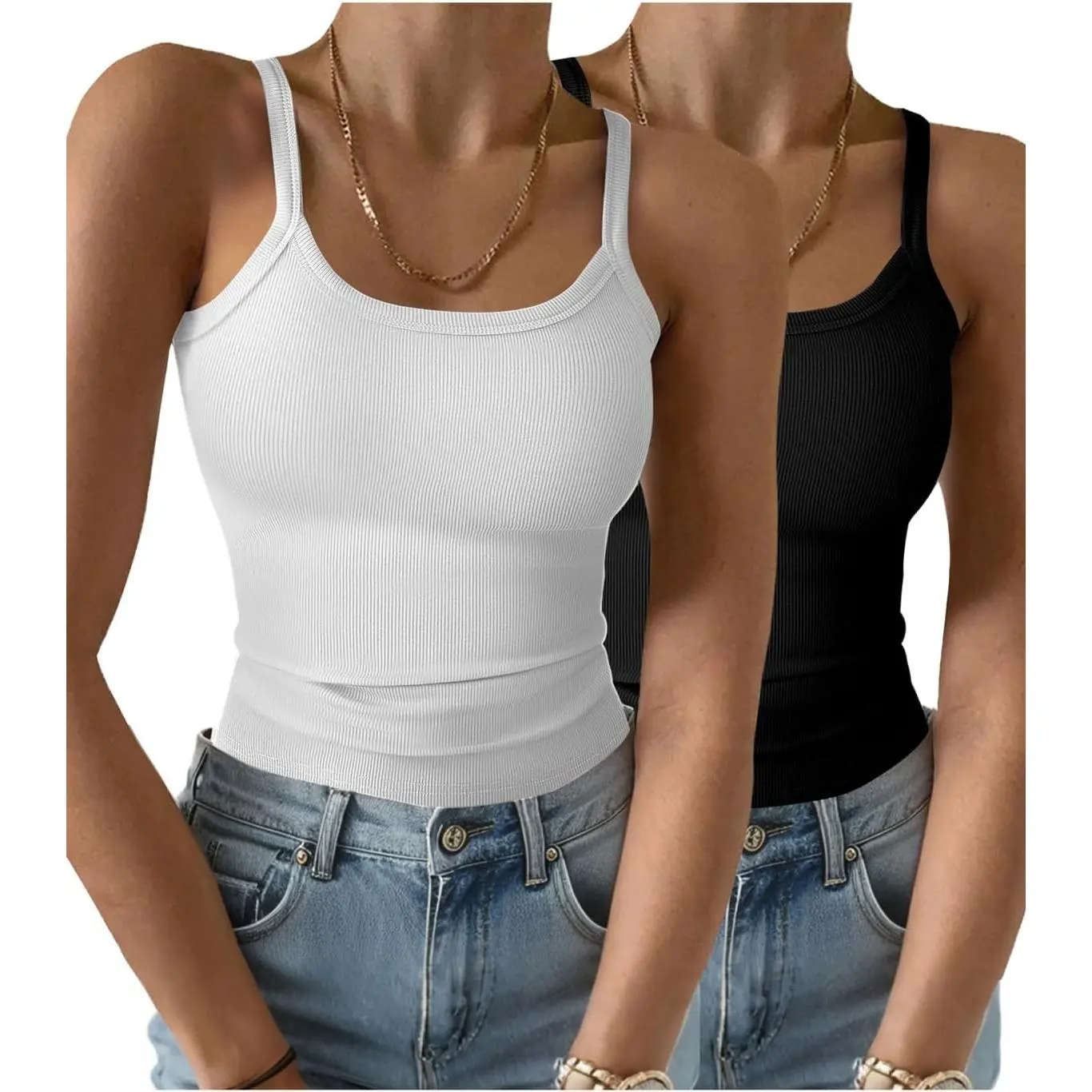 Womens Sleeveless Tank Top Form Fitting Spaghetti Strap Scoop Neck Ribbed Knit Basic Cami Layering Shirts