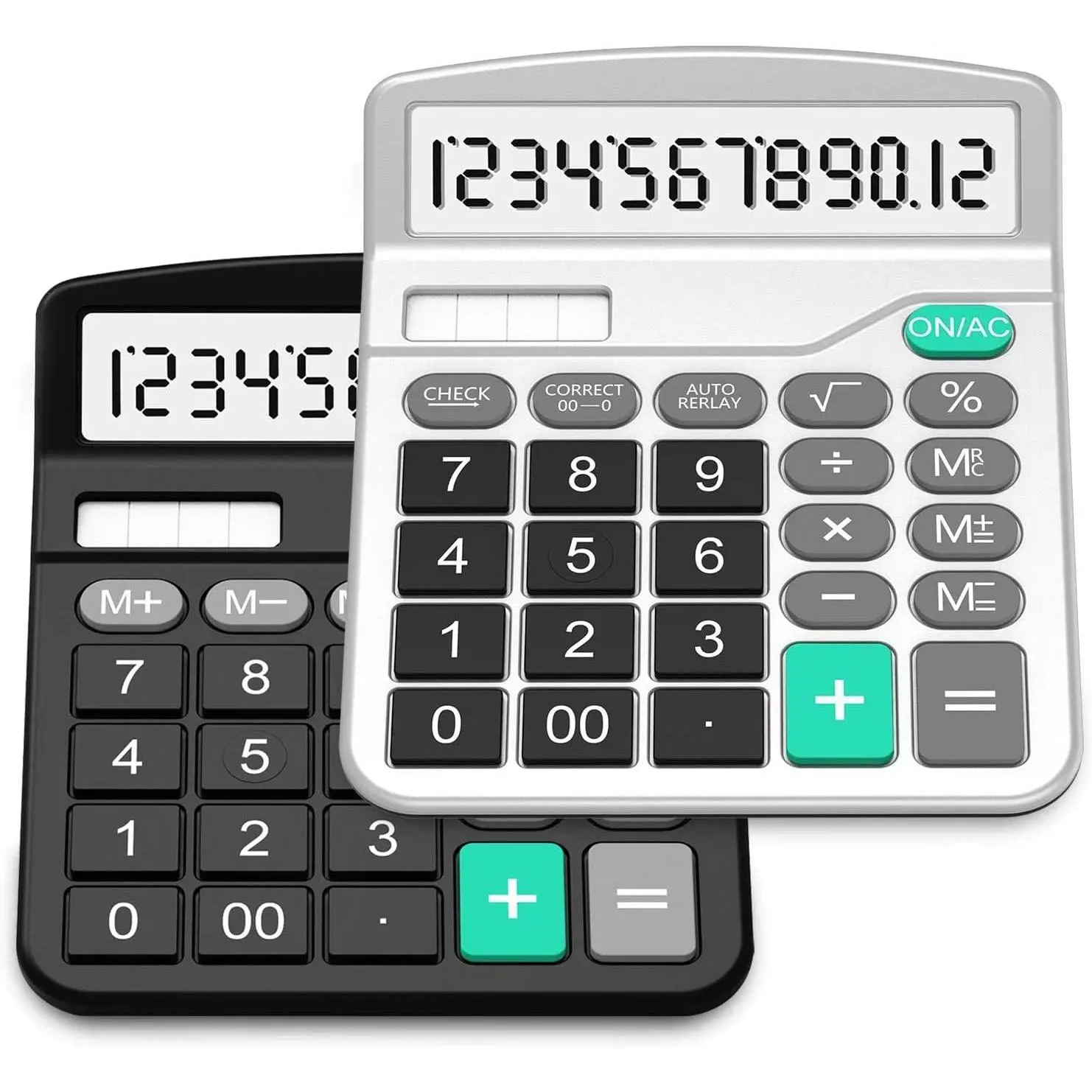 Calculator,  2 Pack Standard Functional Desktop Calculators Solar and    Power  Office Calculators with 12-Digit Large Display (1  Black&1  )