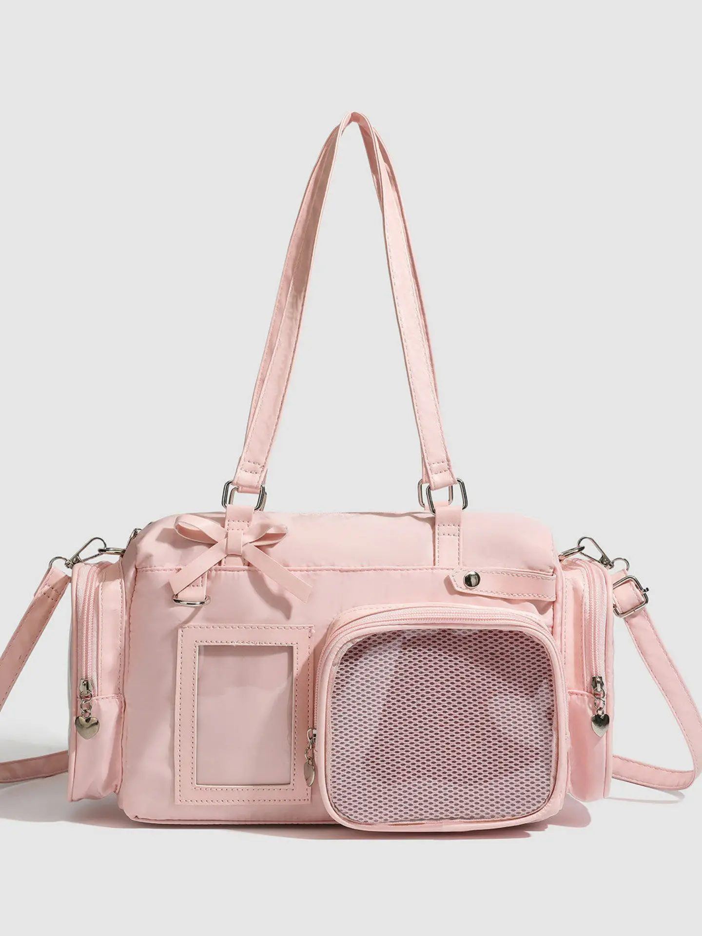 Four Color Bowknot Transparent Bag, Large Capacity Multi-Pocket, Breathable Mesh, Student Anime Jk Commuter Doll Storage Bag, Bow Shoulder Bags