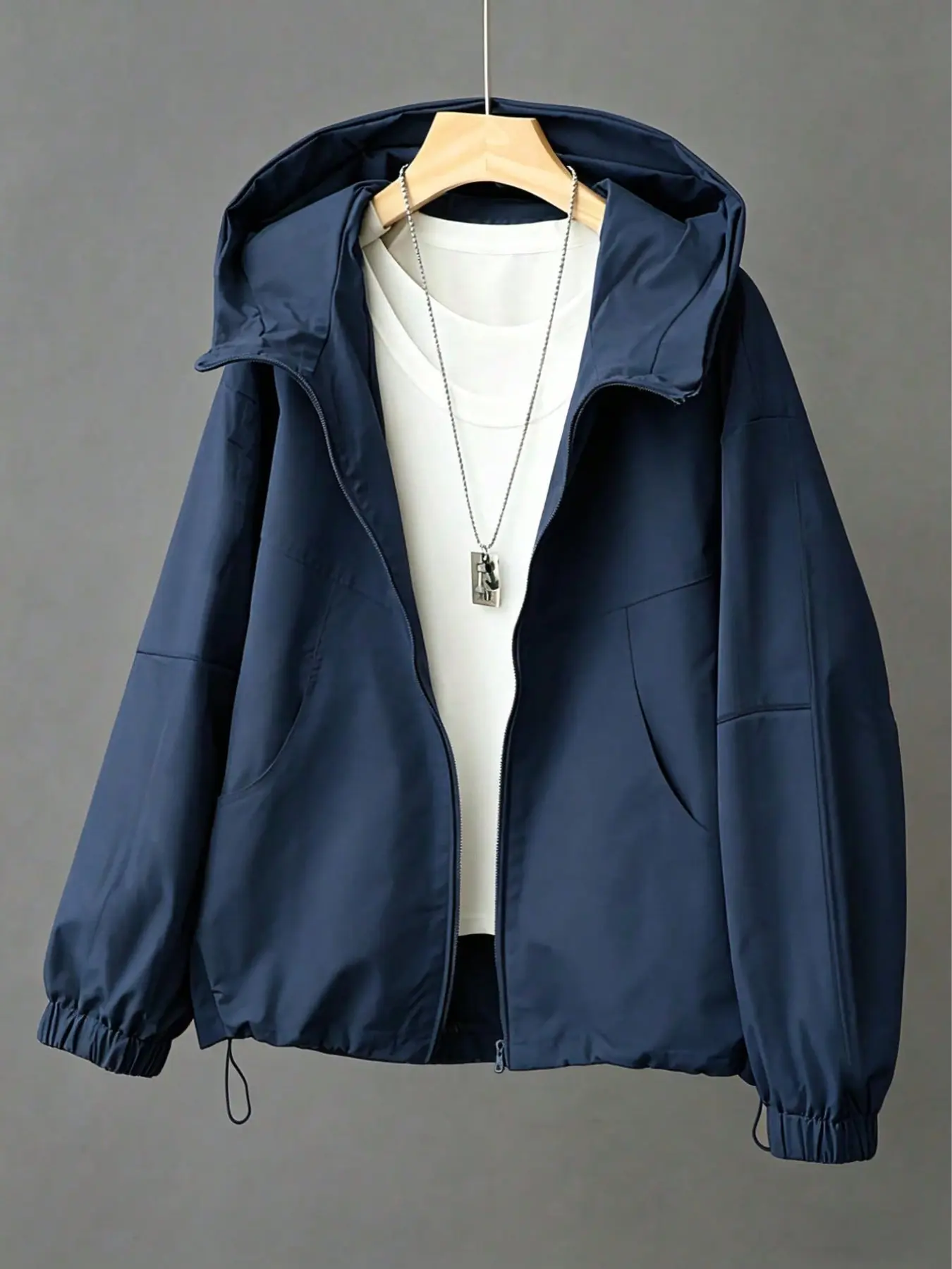 Women's Casual Hooded Jacket, Baggy Loose Fit Multi-Season Outerwear, Comfortable Workwear Style, Versatile Solid Color Coat for Daily Use