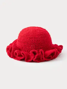 Unisex Handmade Knitted Wool Hat, Fall Winter Warm Thickened Windproof Cap, Simple Versatile Solid Color Beanie Fitted, Casual All-Purpose Hat, Casual Ruffle Cap