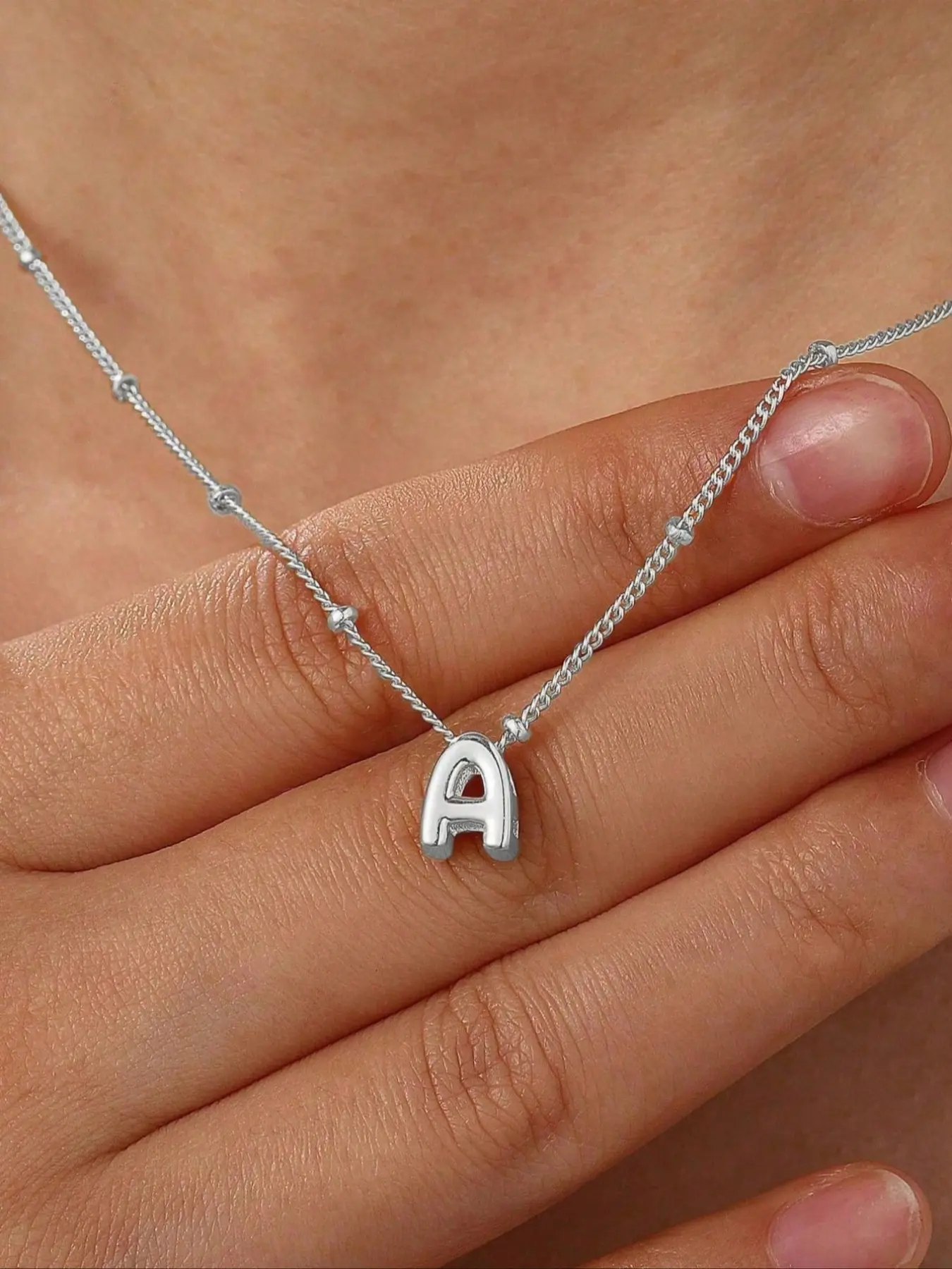 Dainty Silver Bubble Initial Letter Necklace Beaded Satellite Chain Fashion Minimalist Necklace Minimalist 26 Alphabet Pendant Jewelry Gift For Women Girls Dainty Necklaces