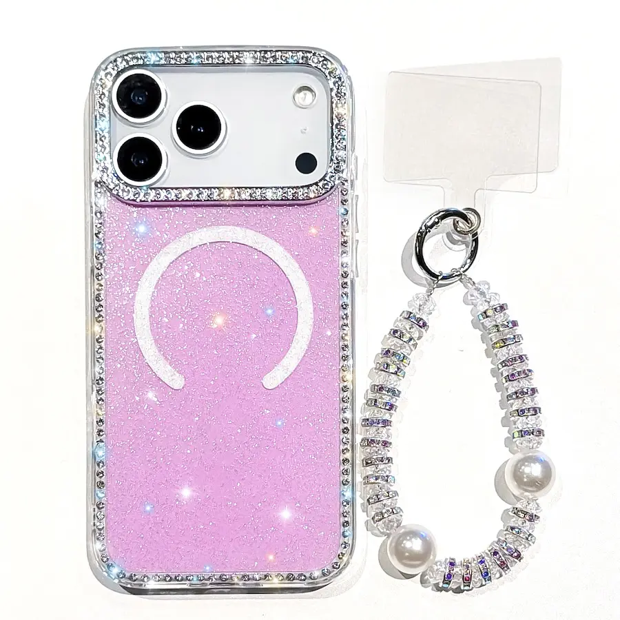Wrist Straps Bracket Case for iPhone 17 Air 16 15 14 13 Pro Max 16 Plus Shockproof Glitter Magnetic Case Bead Bracelet Cover