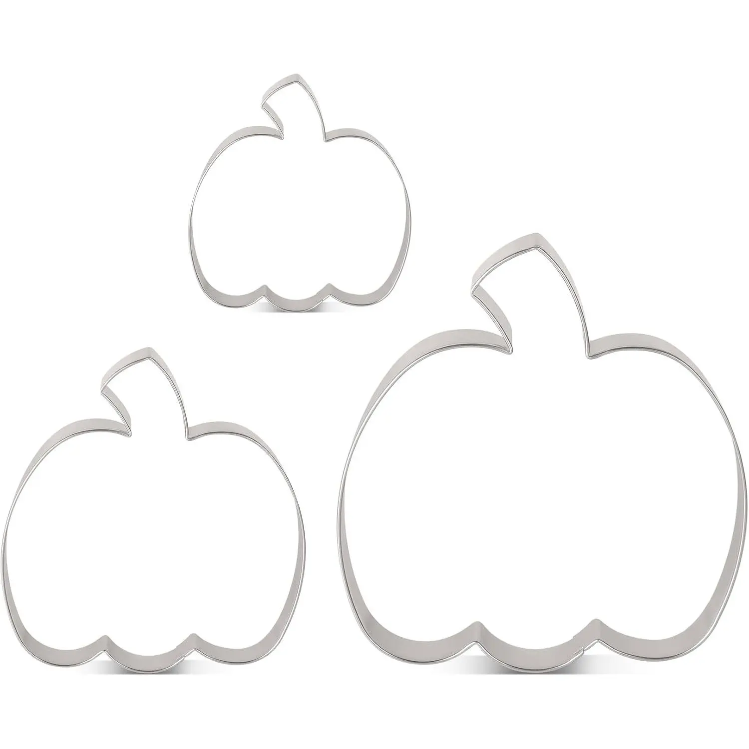 Pumpkin Cookie Cutters 3-Pc Set, 3 Sizes: 4.56", 3.34", 2.36" | Decent Size, Simple Classic Shape,  Stainless Steel, Durable for Repeated Use, Dishwasher Safe, For Dough & Fondant