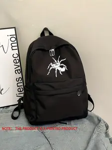 Spider Print Backpack, Streetwear Style, Y2K Gothic Minimalist, Nylon Material, Durable & Easy to Clean, Versatile for Daily Use