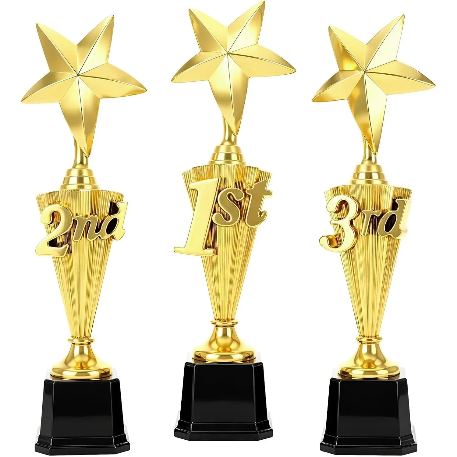3 Pcs 1st 2nd 3rd Place Trophy, Plastic Trophy Award for Sports, 3rd 2nd 1st Tournament Funny Prize Cup, Gold Star Trophies Set for Football, Baseball, Basketball, Badminton Competitions