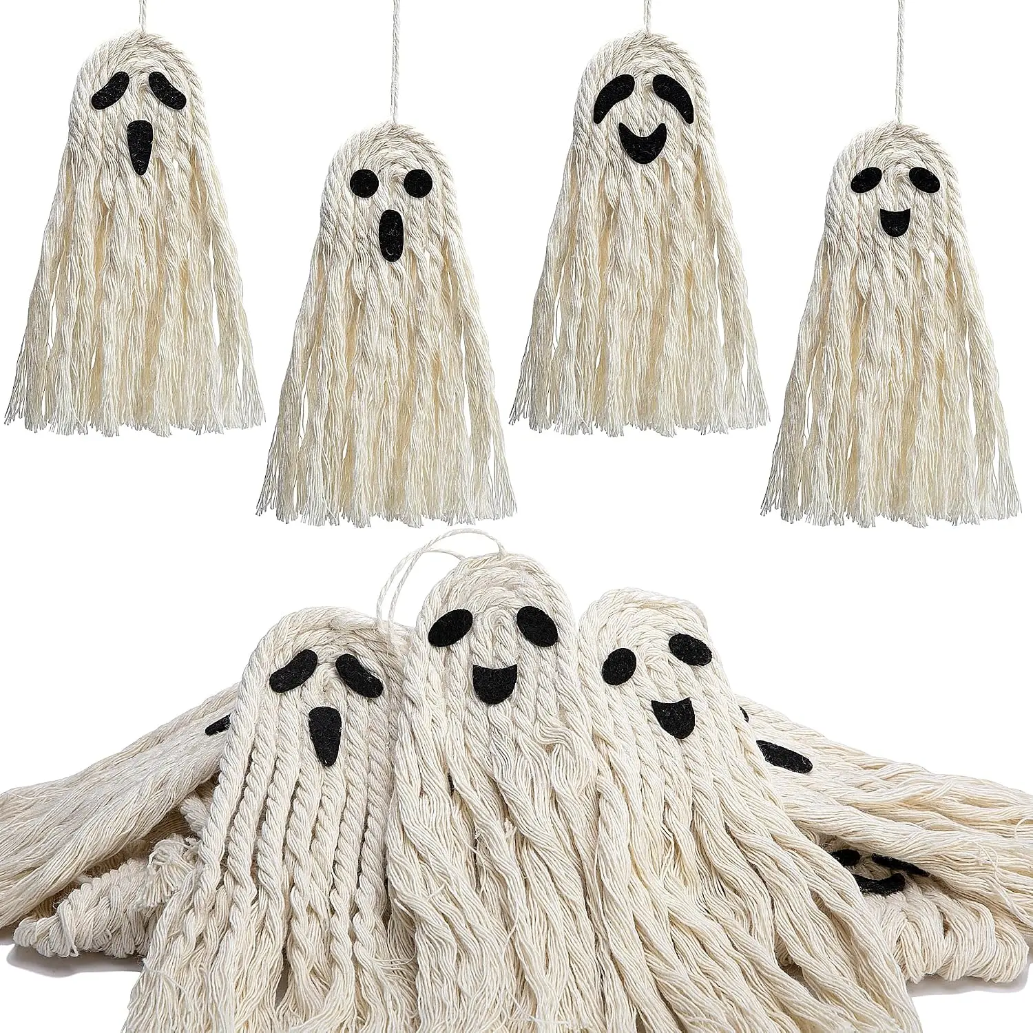 12 count Halloween Boho  Macrame Decoration, 5 inch  Boho  Ornaments, Spooky Woven Wall  Decoration for Haunted House Party Front Door Porch Yard Tree
