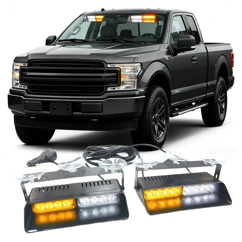 2 in 1 White Amber Emergency Dash Strobe Lights | Interior Front/Rear Windshield Lights Bars Warning Safety Flashing Hazard Lights for Vehicles, Trucks Car (2x7.17 inch ) Light Bar Car