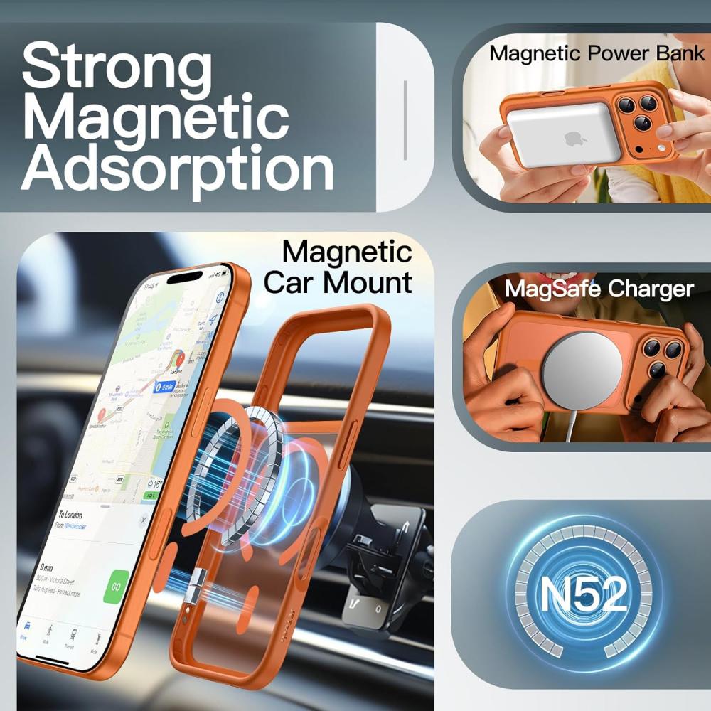 Magnetic Phone Case for iPhone 17 Pro Max/16E/15/14/13/12 promax pro plus,Shockproof Scratch-Resistant iPhone Case,MagSafe Compatible, Drop-Resistant Protect the phone,Slim Translucent Matte Case for iPhone Black Cellphone