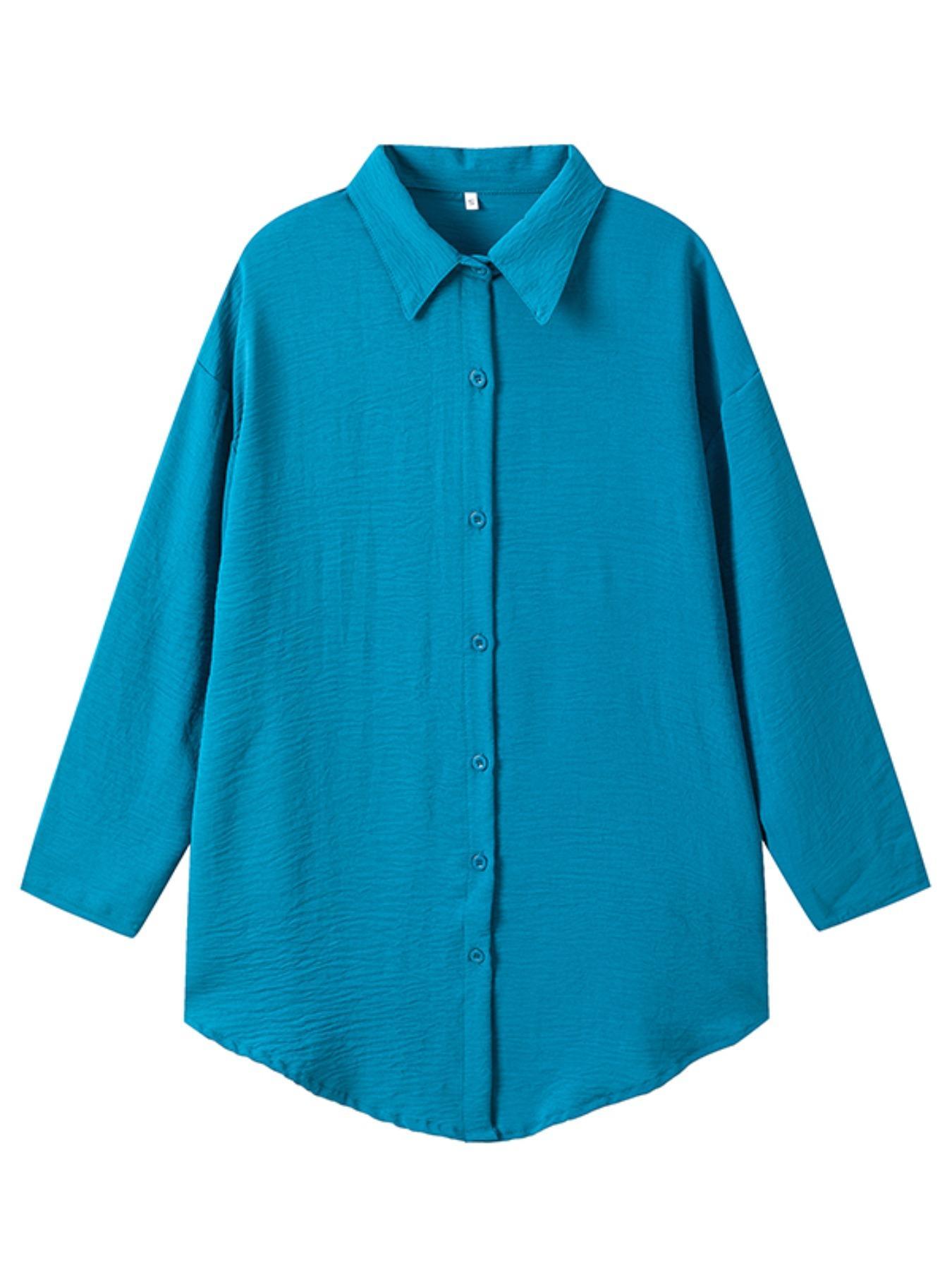 Women's Sun & Eye Print Button Front Drop Shoulder Blouse, Womenswear Casual Long Sleeve Collared Top for Daily Wear, Ladies Clothes for All Seasons