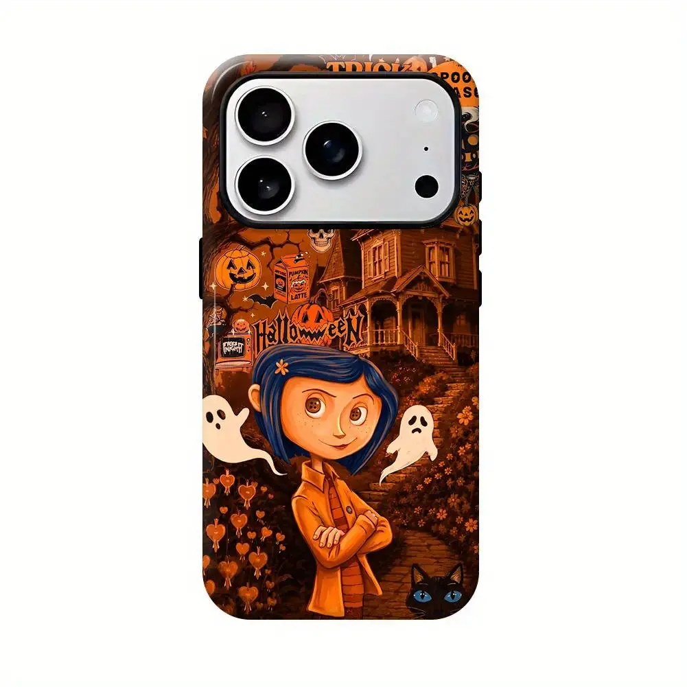 Button-Eye Gothic Halloween Design Film-Style Phone Case—Durable protective case compatible with iPhone 12, 13, 14, 15, 16, and 17. An excellent gift for a best friend, perfect for the holiday season.