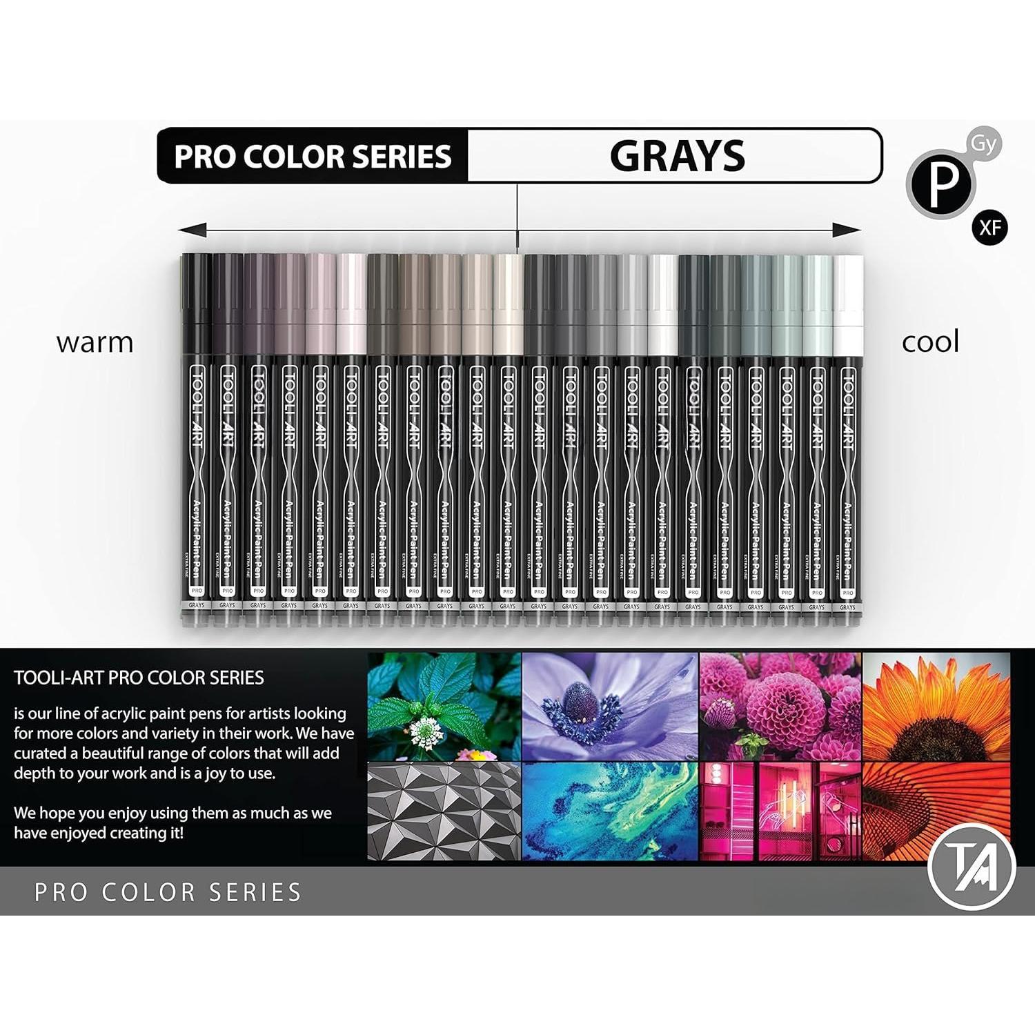 Pens 22 Gray  Assorted Pro Color Series Markers Set 0.7mm Extra Fine Tip for Rock Painting, Glass, Mugs, , Metal, Canvas, Projects, Non , Waterbased, Quick Drying