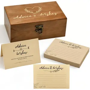 Wooden Advice & Wishes Memory Box with 50 count  Tan Cards for Wedding - Bridal Shower Guest Book Alternative- Versatile  for Newlyweds,  Shower, Graduation & Birthday Party  (Set)