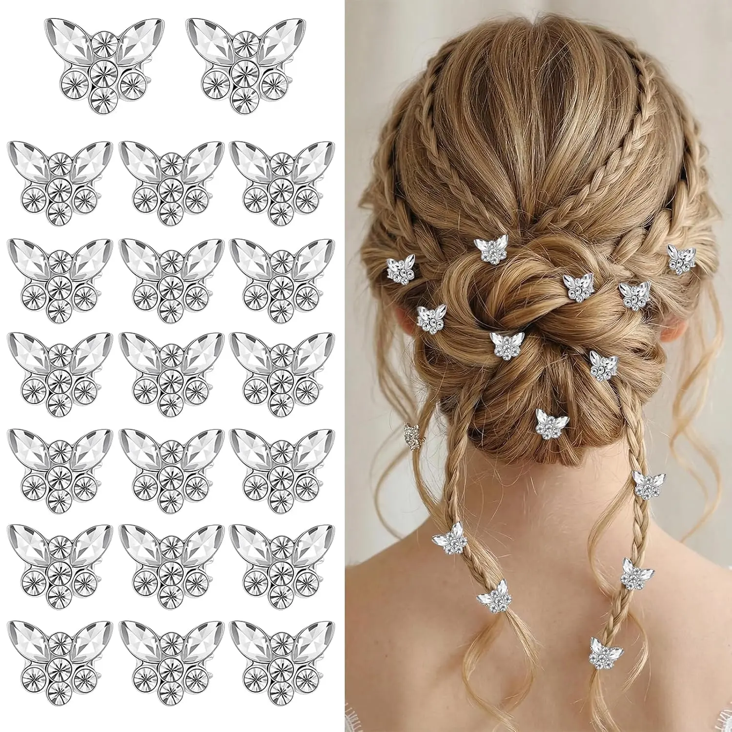 20 count  Butterfly Hair Clips, Mini Rhinestone Hair Clips for Women Girls, Decorative Butterfly Claw Barrettes for Bridal Flower Girl Wedding Hairstyling Accessories