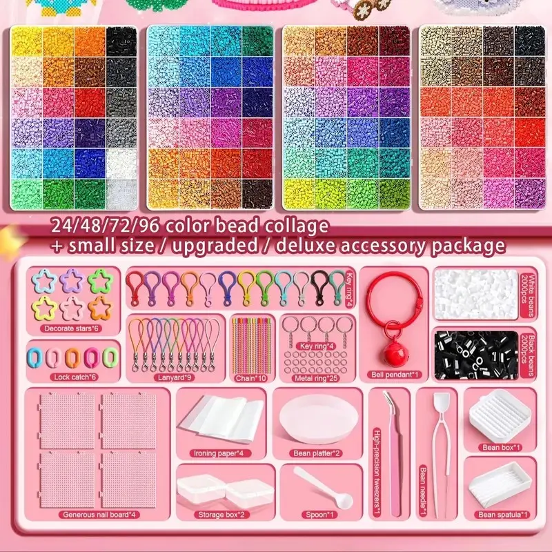 96 Colorful Plastic Melting Beads Set, 2.6mm 3D Pixel Puzzle Beads, DIY Craft Kit, Includes Pin Board, Ironing Paper, Tweezers, Jewelry Making Supplies