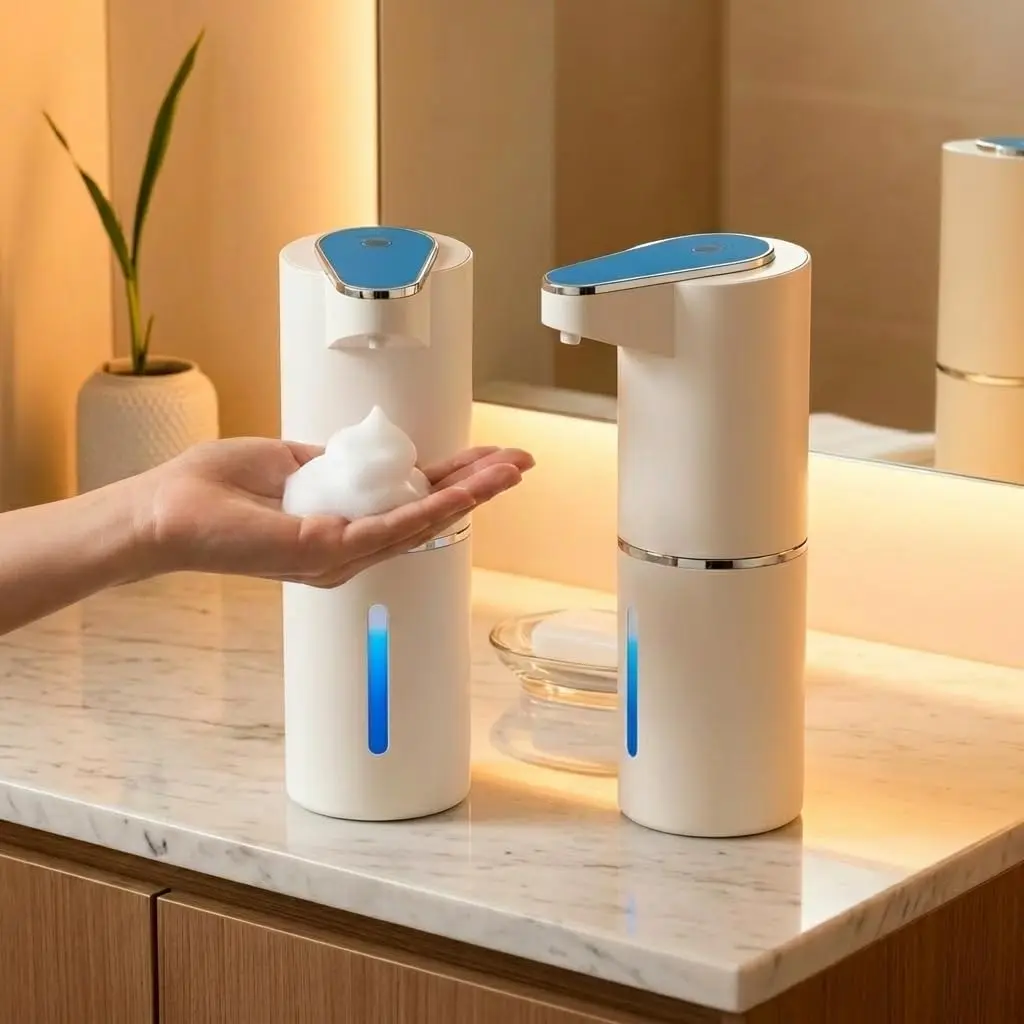 2 Pack Automatic Soap Dispenser, Touchless Electric Hand Sanitizer with 3 Gear Adjustable, Rechargeable 350ml with Infrared Motion Sensor IPX5 Waterproof for Kitchen, Bathroom, Office White Foam