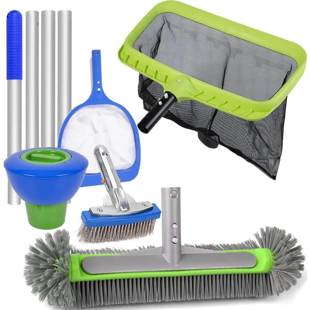 Pool Maintenance Kit with Pole- Skimmer Nets, Brushes & Chlorine Dispenser for Easy Pool Cleaning (5.01ft)