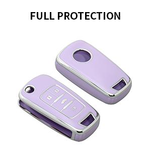 for Chevy Buick Key Fob Cover, TPU Key Fob Case Cover for Buick Encore Chevy Chevrolet Camaro Equinox Impala Sonic Trax GMC Terrain Flip 4 Buttons, Purple