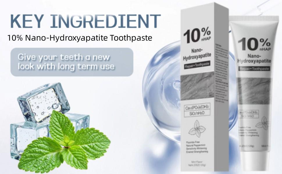 Hydroxyapatite Toothpaste, 2026 New Upgraded Formula 10% Nano-Hydroxyapatite Toothpaste Strengthens Enamel, Fluoride-Free Toothpastes with Gentle on Sensitive Teeth and Freshens Breath(4.23oz, 2Pcs)