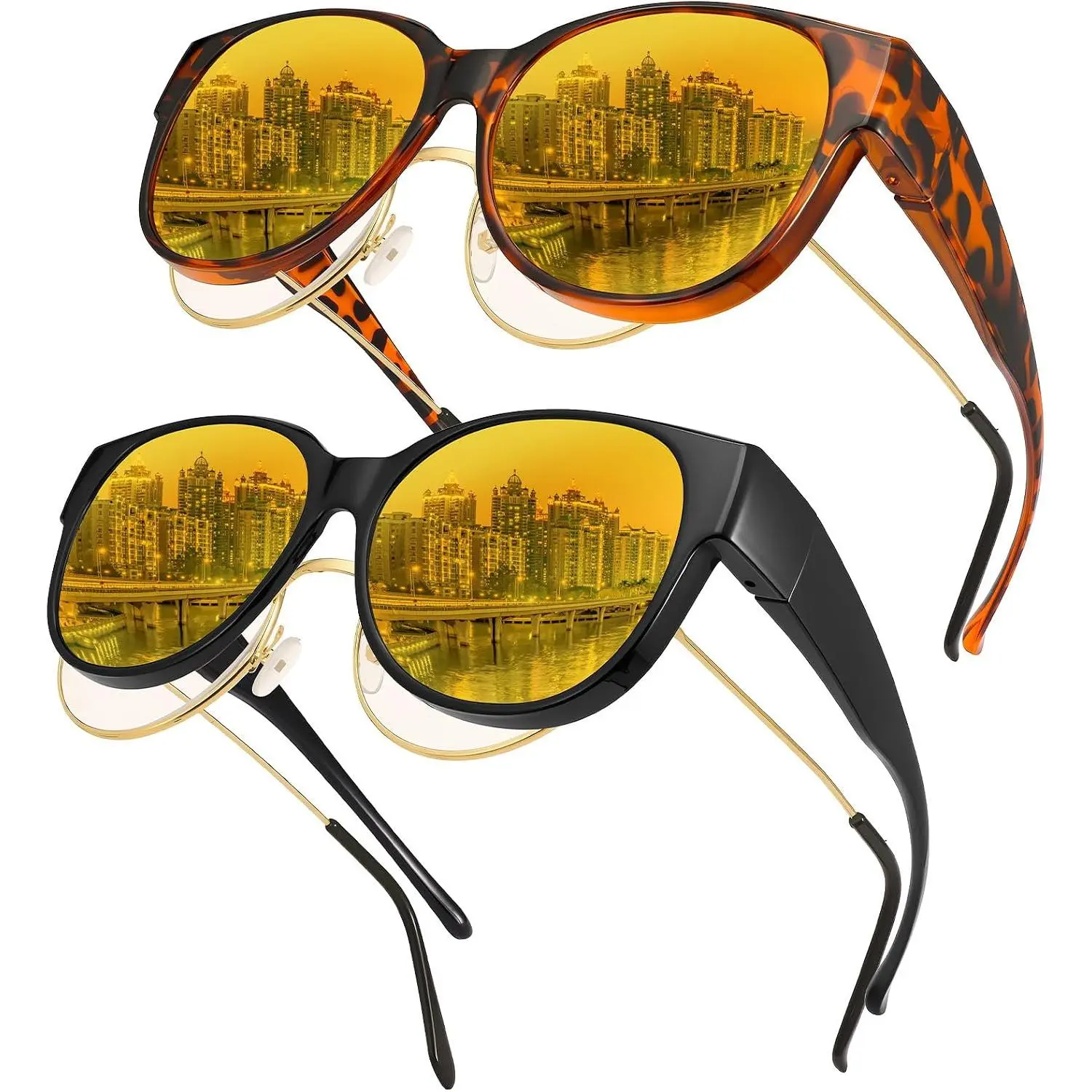 2 Pack Night Vision Driving Glasses for Women Men | Trendy Classic Polarized Glasses Anti Glare Fit Over Glasses with Yellow Lens