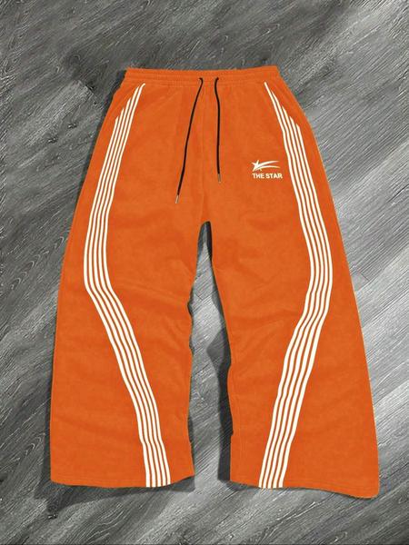 Men's Side-Stripe Drawstring Waist Sweatpants, Casual Regular Fit Pocket Straight-Leg Pants for Fall & Winter, Men's Trousers for Daily Wear