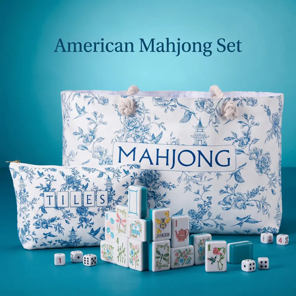 American Mahjong Set, Classic Game Night Set with 160 Pcs 3-Layer Light Blue Acrylic Tiles and Compact Carry Bag for Home, Travel Use, Board Games For Family Night, Family Fun Game