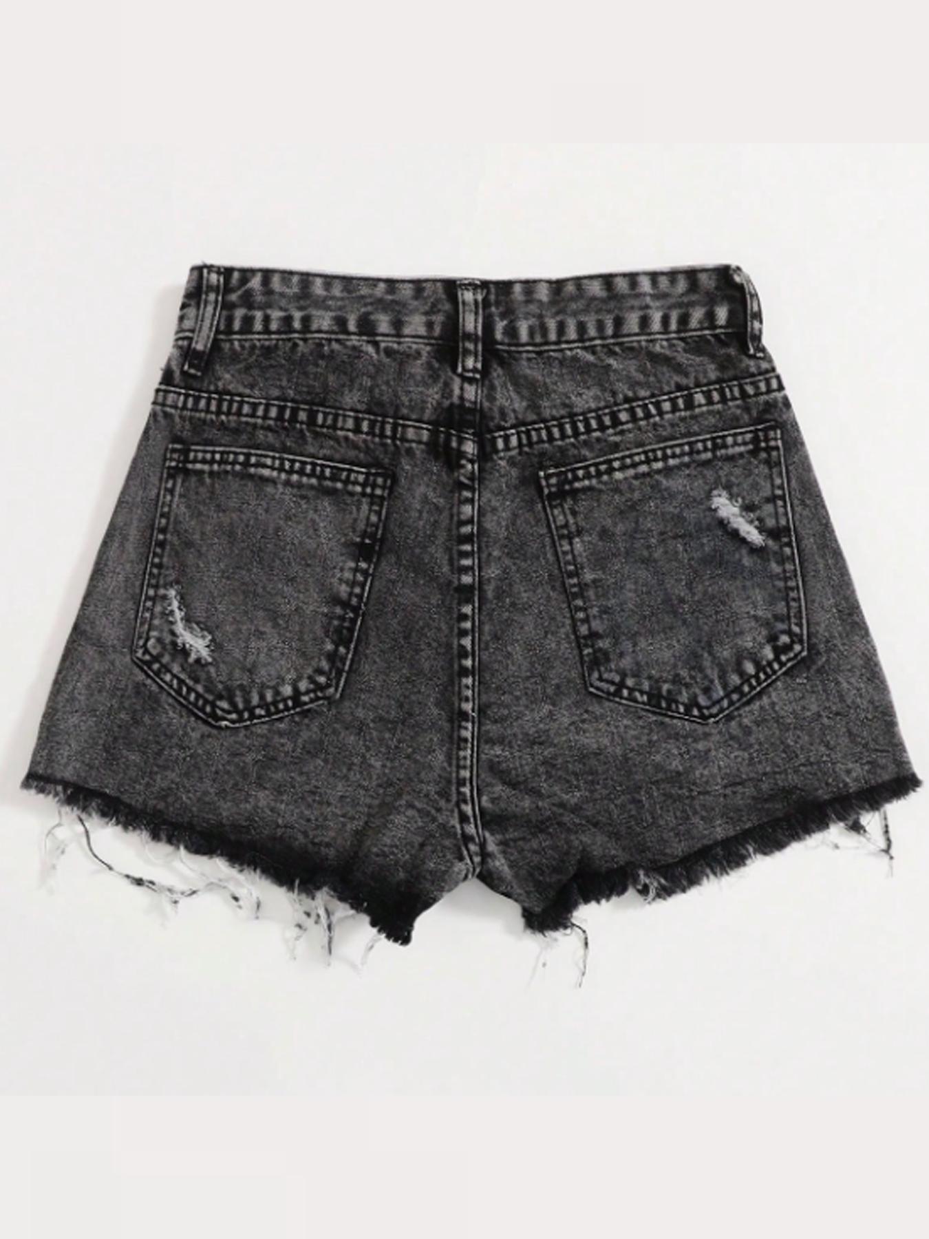 Women's  Ripped Button Front, Casual High Waist for Summer, Fashion Women's Bottoms for Daily Wear, Frayed Hem Shorts