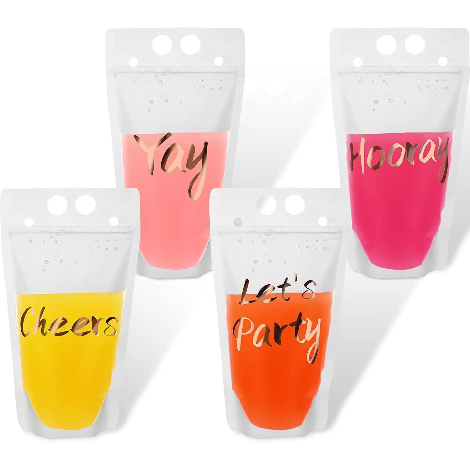 20 count Drink Pouches with Straws 17 oz Drink Pouches for Adults 4 Styles Reclosable Zipper Smoothie Juice Smoothie Bags for Summer Beach Birthday Party Supplies