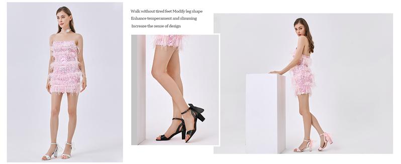 Coutgo Women's Bow Tie Heeled Sandals Chunky Heels One Strap Satin Ankle Buckle Dress Wedding Shoes