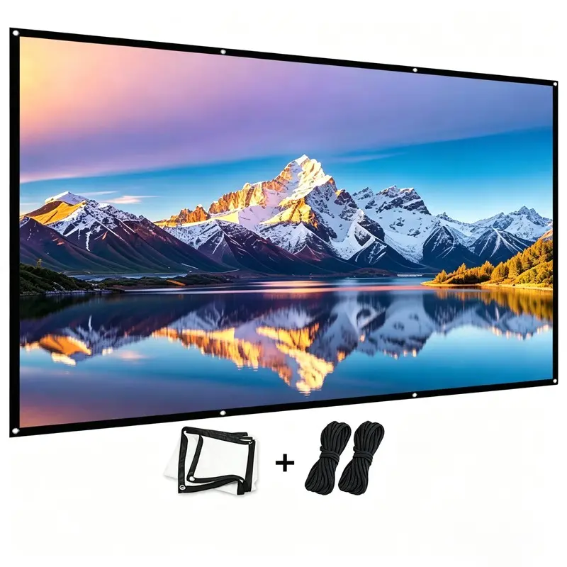 60-150 Inch Movie Projection Screen with Mounting Accessories, Easy Installation for Home Theater, Office, Classroom, Indoor Outdoor Use