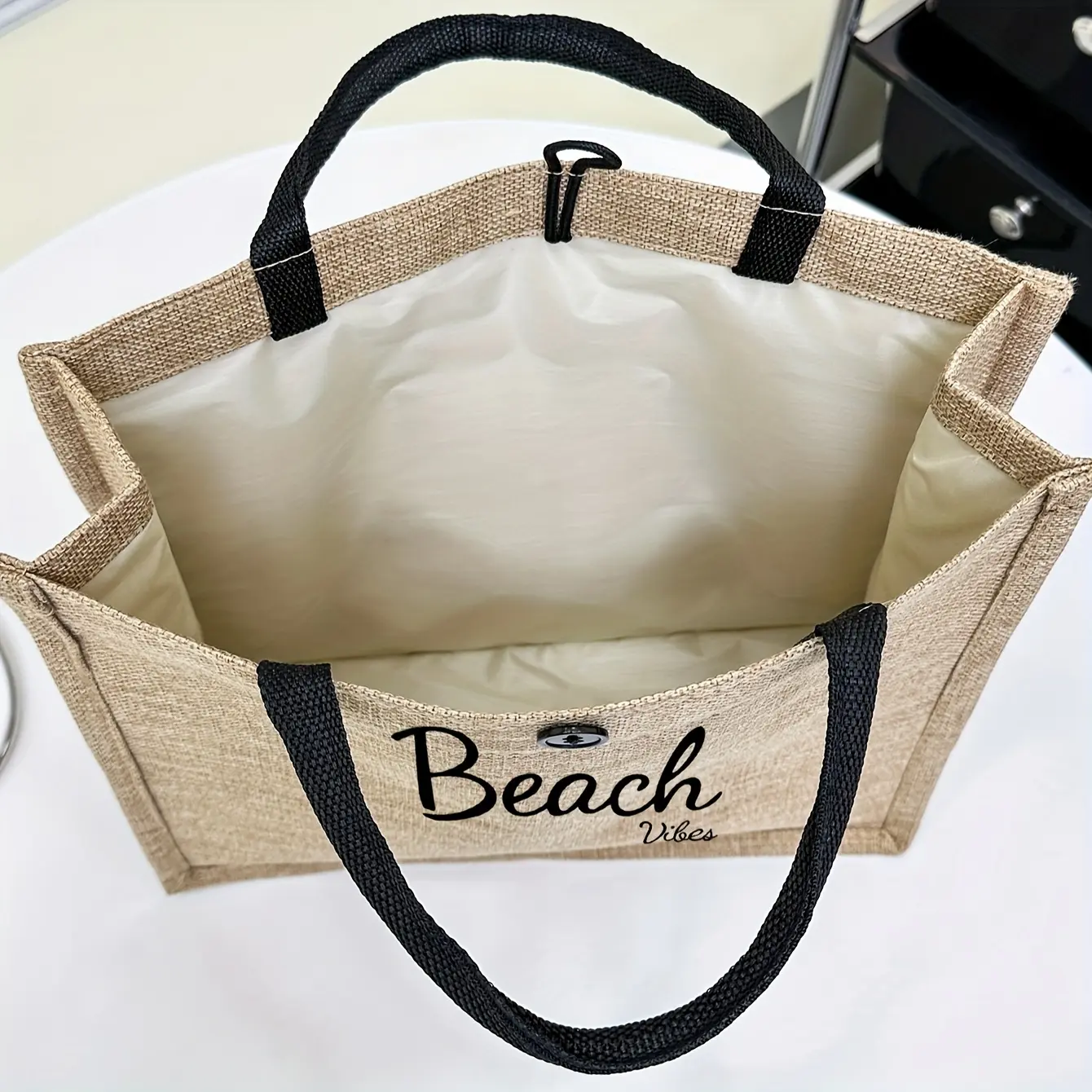 Women's Charm Print Polyester Khaki Tote Bag - Large Capacity Sports & Outdoor Gym Handbag with Buckle Fasten Closure, Wrist Strap, Lightweight Multifunctional Design for Daily Use (Fits Hydro Flask, Straw, Wallet, Makeup, Bible, Paste)